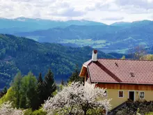 Blick auf Haus und Berge
